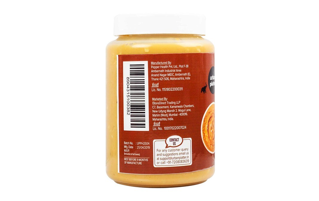Urban Platter Unsweetened Crunchy Peanut Butter   Plastic Jar  1 kilogram